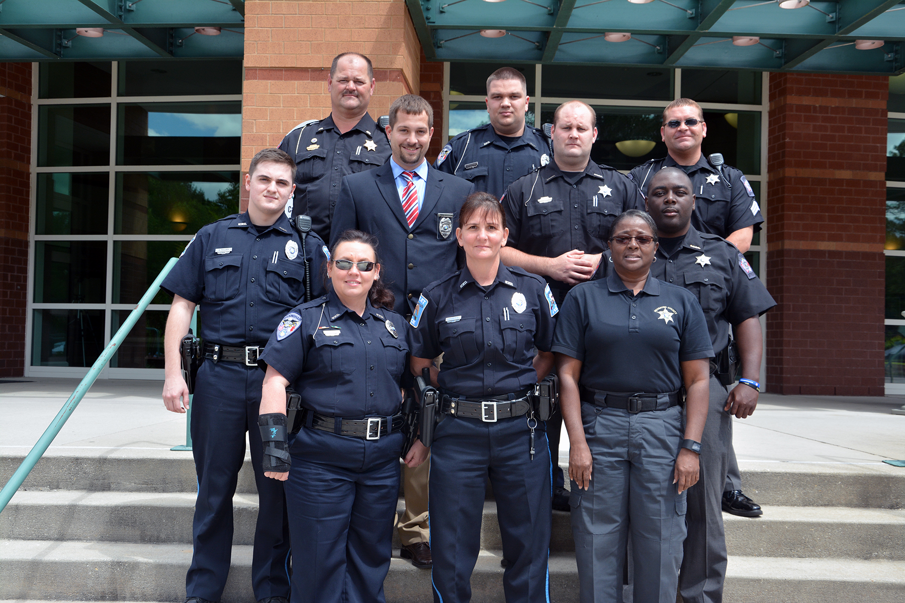 Pictured are the 10 law enforcement officers who completed Crisis Intervention Team training at Richmond Community College: in front, from left, Jan Owens, Anne Griffin and Candy Gunnings; second row, from left, Charles Talley, Det. Eric Culbreth, Det. Phillip Davis and Brian Ingram; in back, from left, Lt. Clyde Smith, James Hooks and Sgt. Cory Jones.