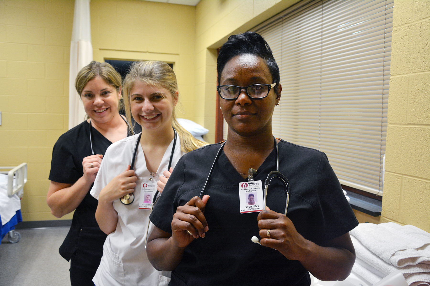 From left to right, Casondra Kelley, Katelin Pittman and Lashonda Robinson recently completed the Nursing Assistant I program offered at Richmond Community College