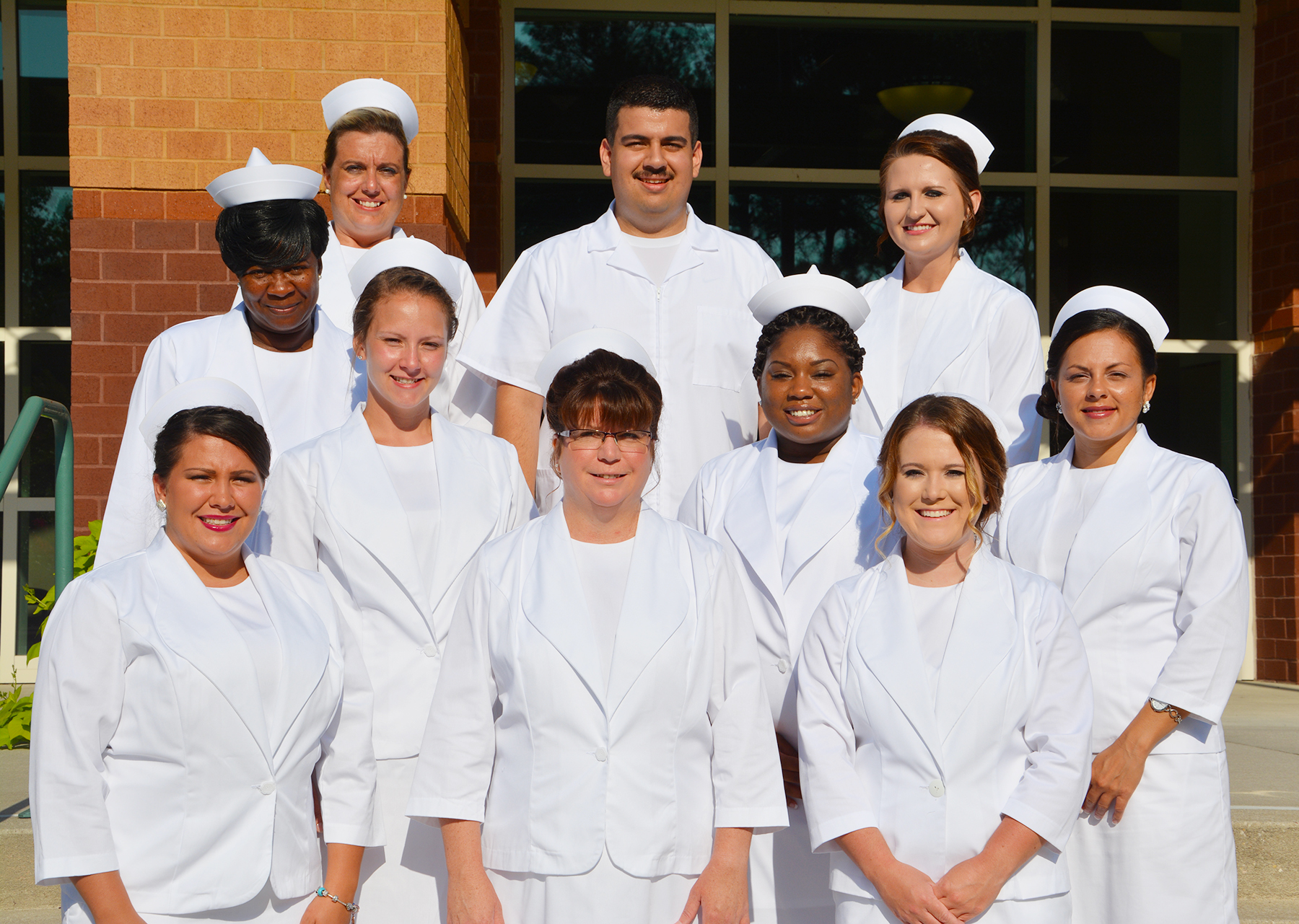 Pictured are members of Richmond Community College’s Practical Nursing Class of 2016, front row, from left to right Sarah Cross, Katina Davis and Cierra Worriax; second row, from left to right, Robin Locklear, Tashzna Bostic and Briana Strickland; in back, from left to right, Cory Moore, Miguel Alvarez, Kylie Lewis and Ursula Spinks.