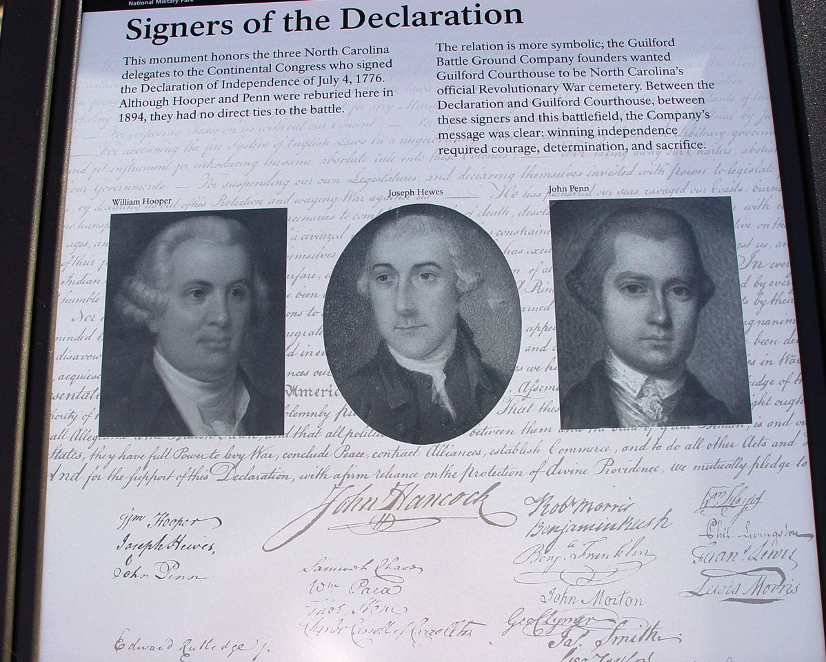 Picture of historical document with signers of the Declaration