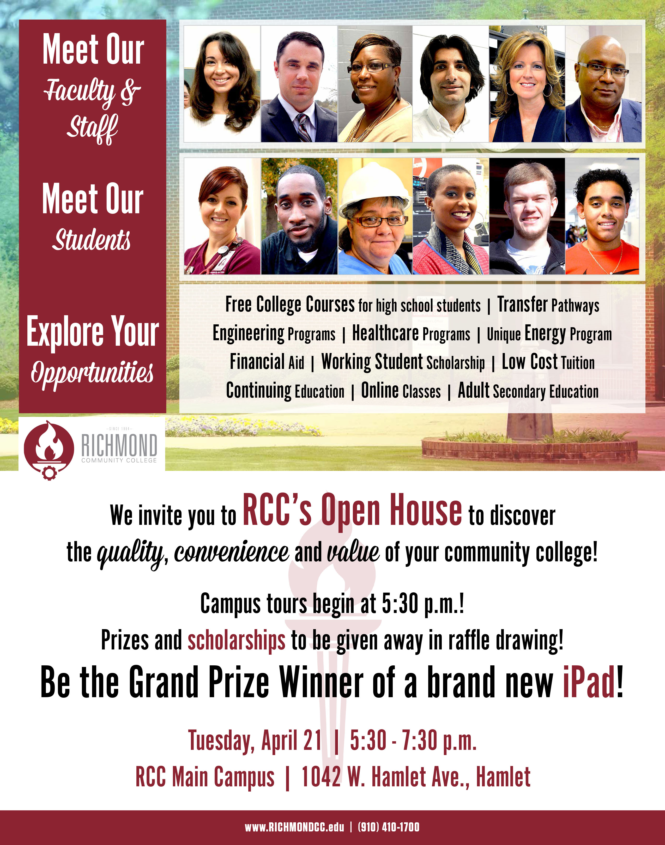 Open House flyer with RCC students and staff pictures