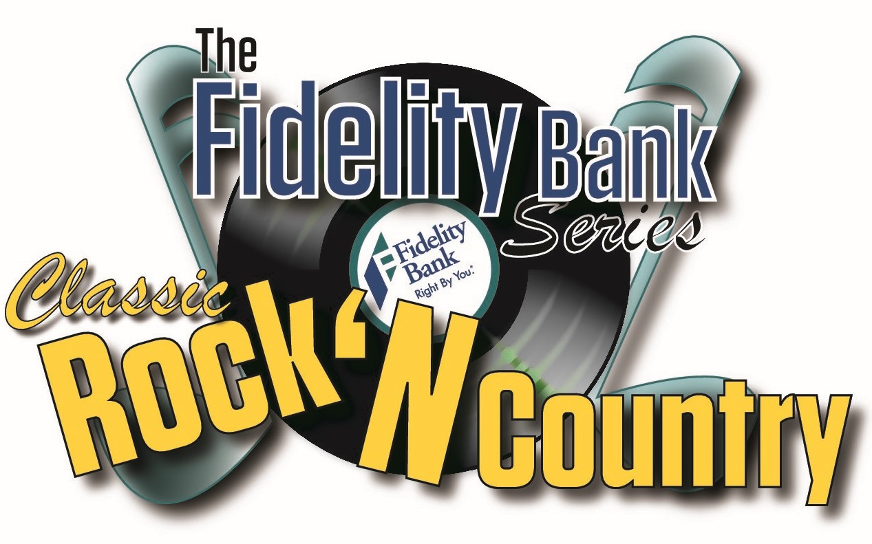 Fidelity Series Logo, Large black record with the Fidelity Logo and the words "Classic Rock 'n Country" with music notes.