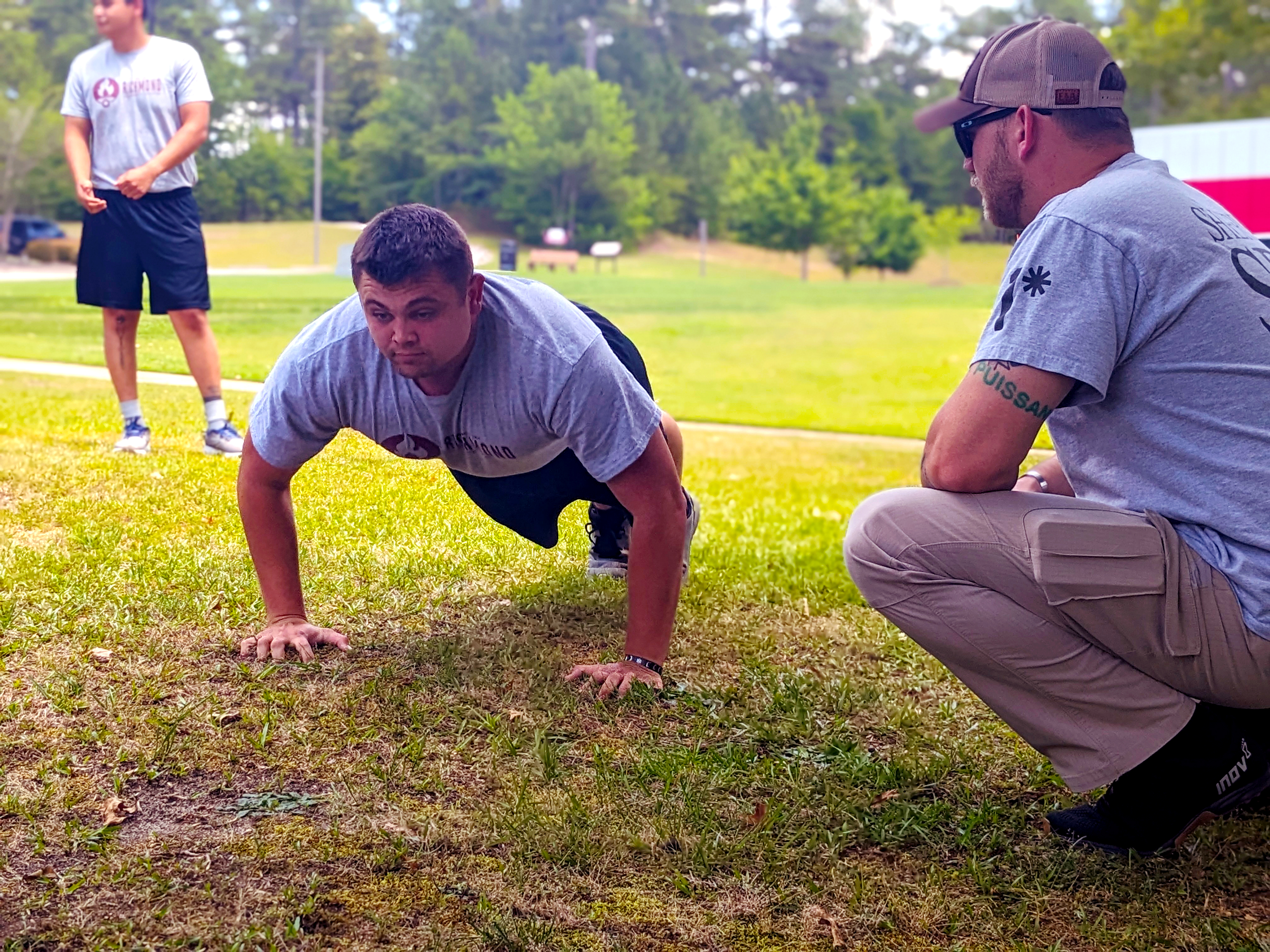 BLET instructor and cadet doing PT training
