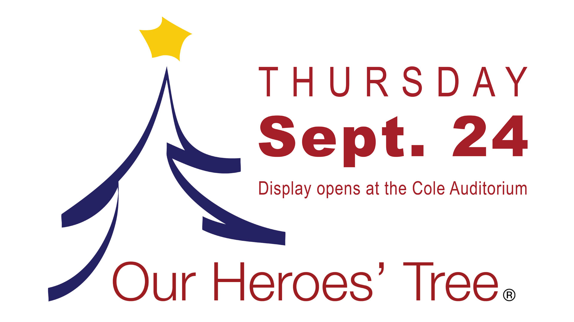 Our Heroes Tree logo and information about display opening Sept. 24 at the Cole Auditorium