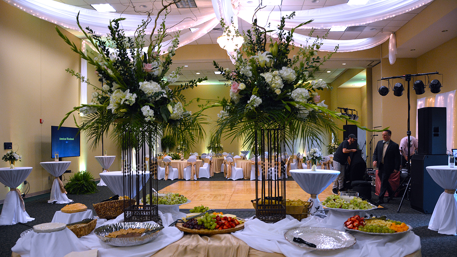 Picture of banquet room decorated for the Gala