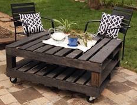 Pallet Table with Wheels and Chairs