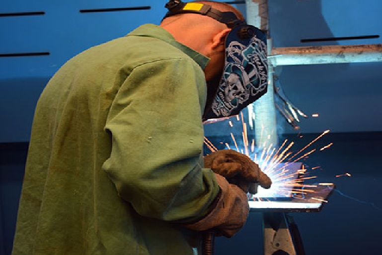 A Richmond Community College welding student works on a project in the welding lab housed in the Forte Building on Main Campus in Hamlet. The College will offer two short courses in welding this summer at Scotland High School.