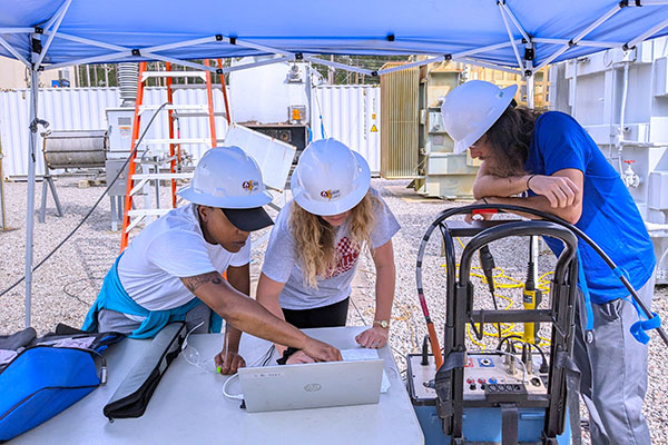 Students working in the substation lab