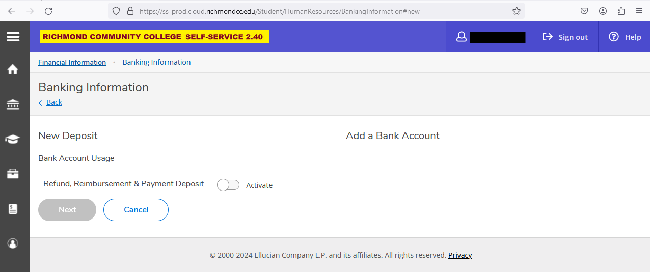 After clicking on add an account screenshot
