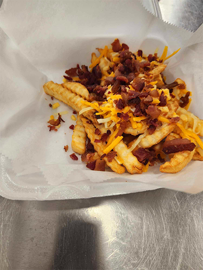 Fries with bacon bits topping from the RichmondCC Cafe