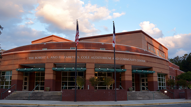 Cole Auditorium at night