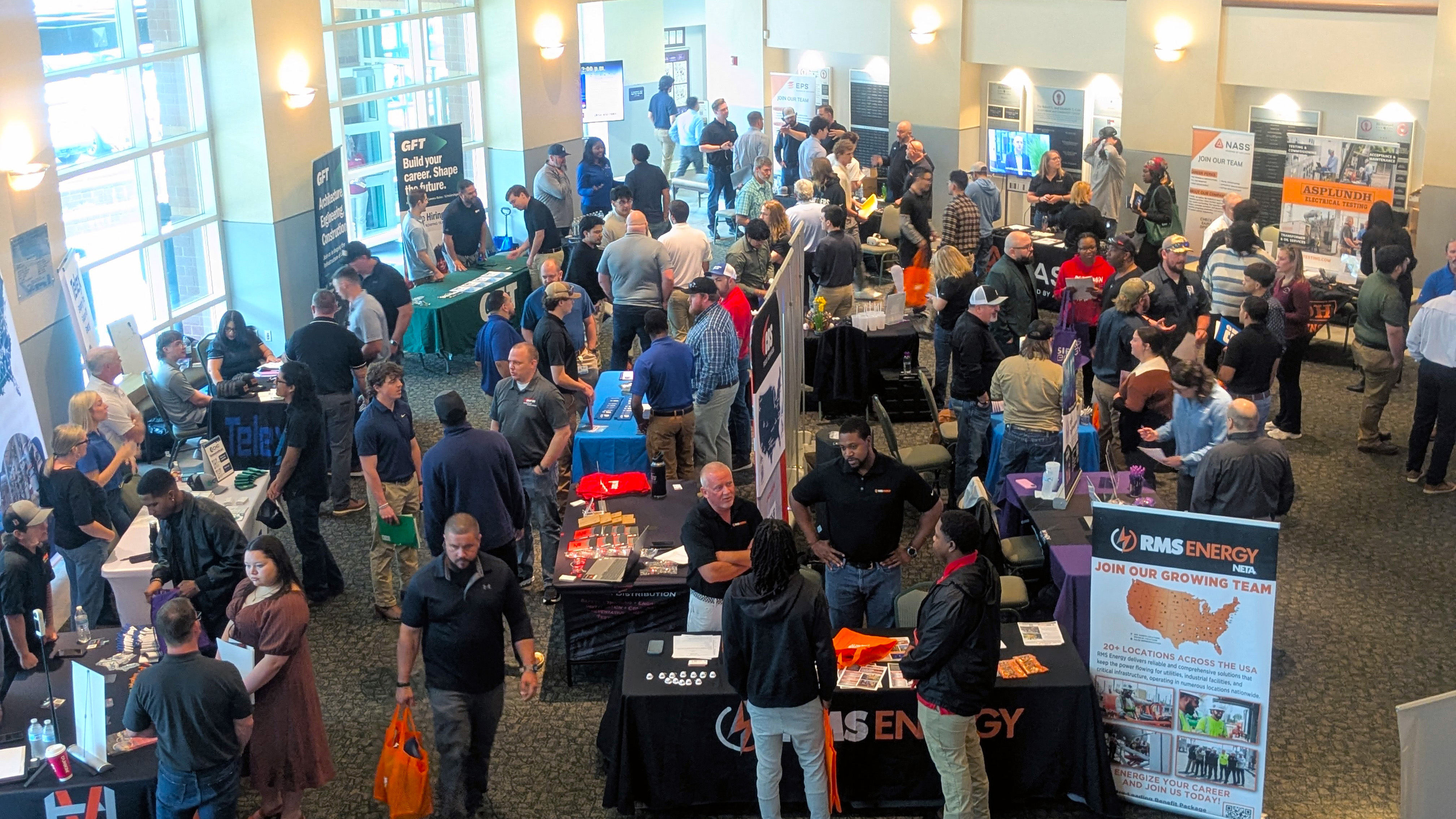 Overview of a career fair at the Cole Auditorium