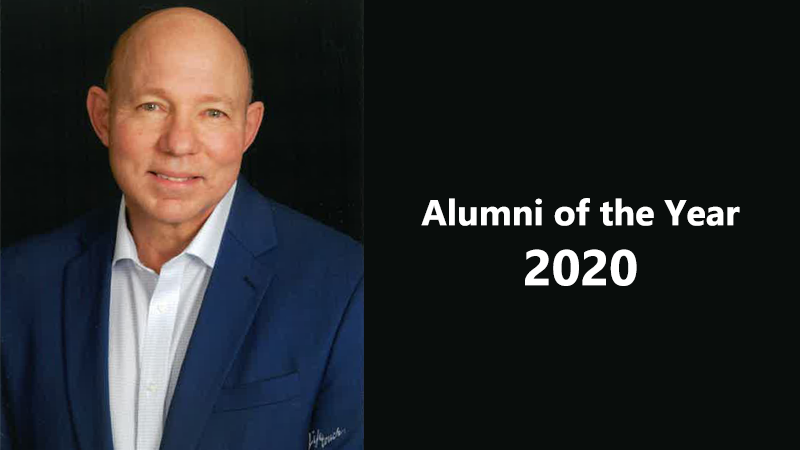 Photo of Mark Scott with the text "Alumni of the Year 2020"