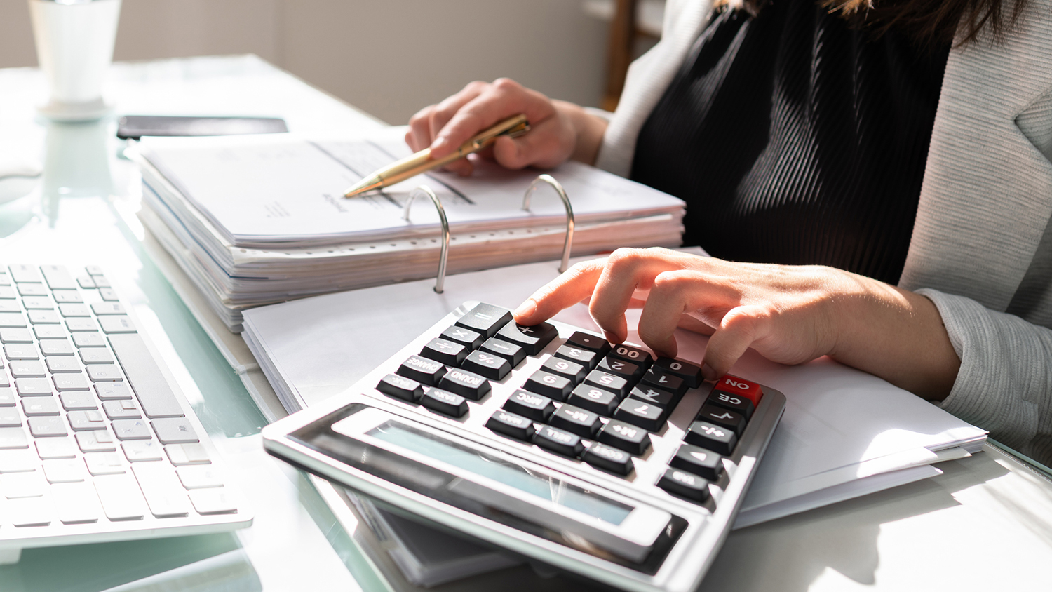 Bookkeeper at a keyboard