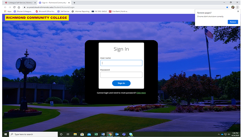 Self-Service sign-in screen
