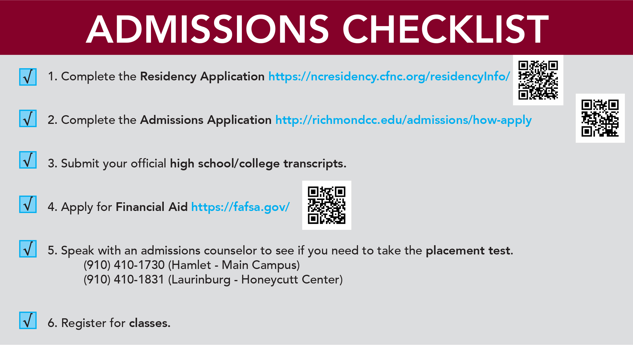 Checklist for the registration day on July 18