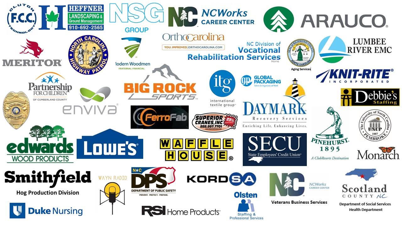 Logos of different businesses and agencies that will be attending the Career & Business Expo