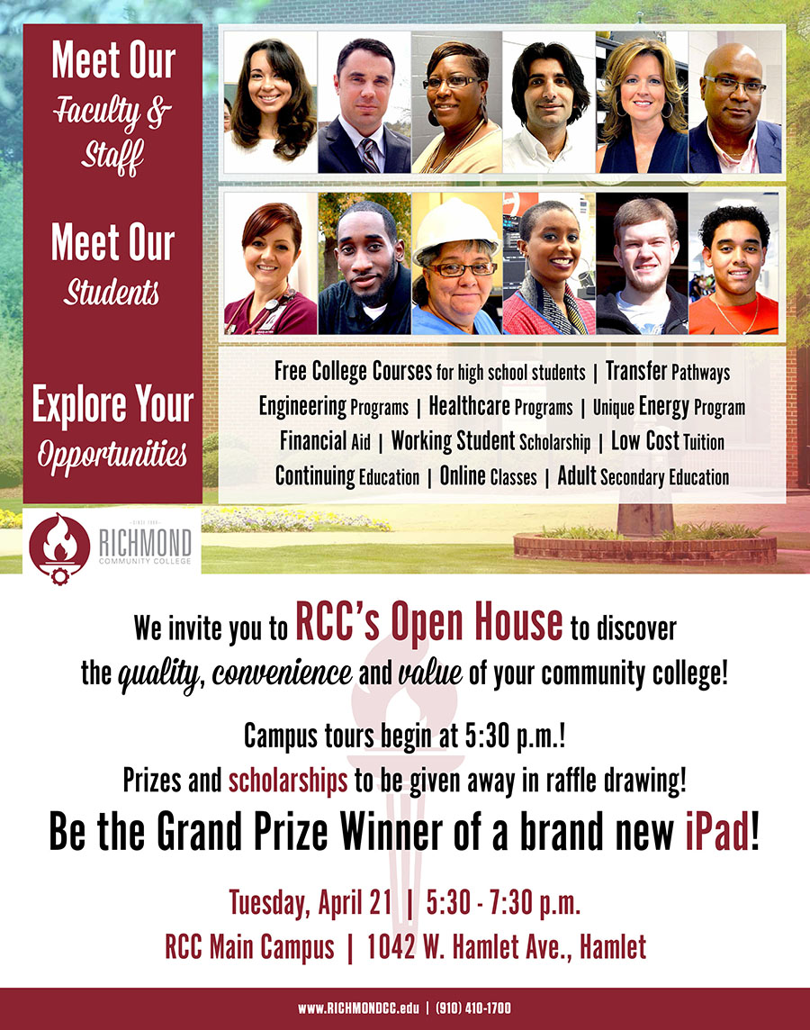 Open House flyer with student and employee photos