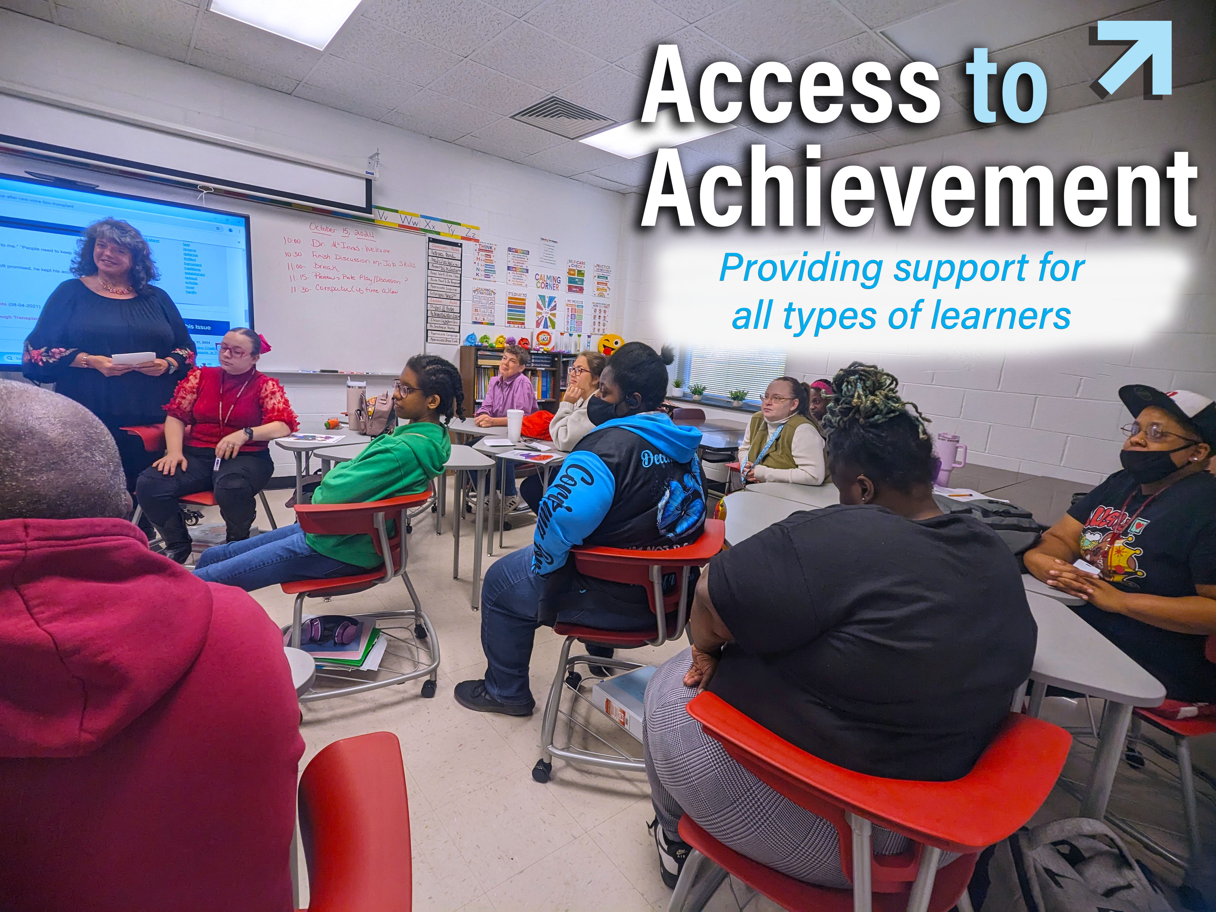 Access to Achievement graphic with students in class