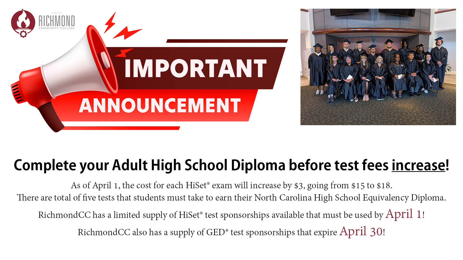Important Announcement about test fee increases