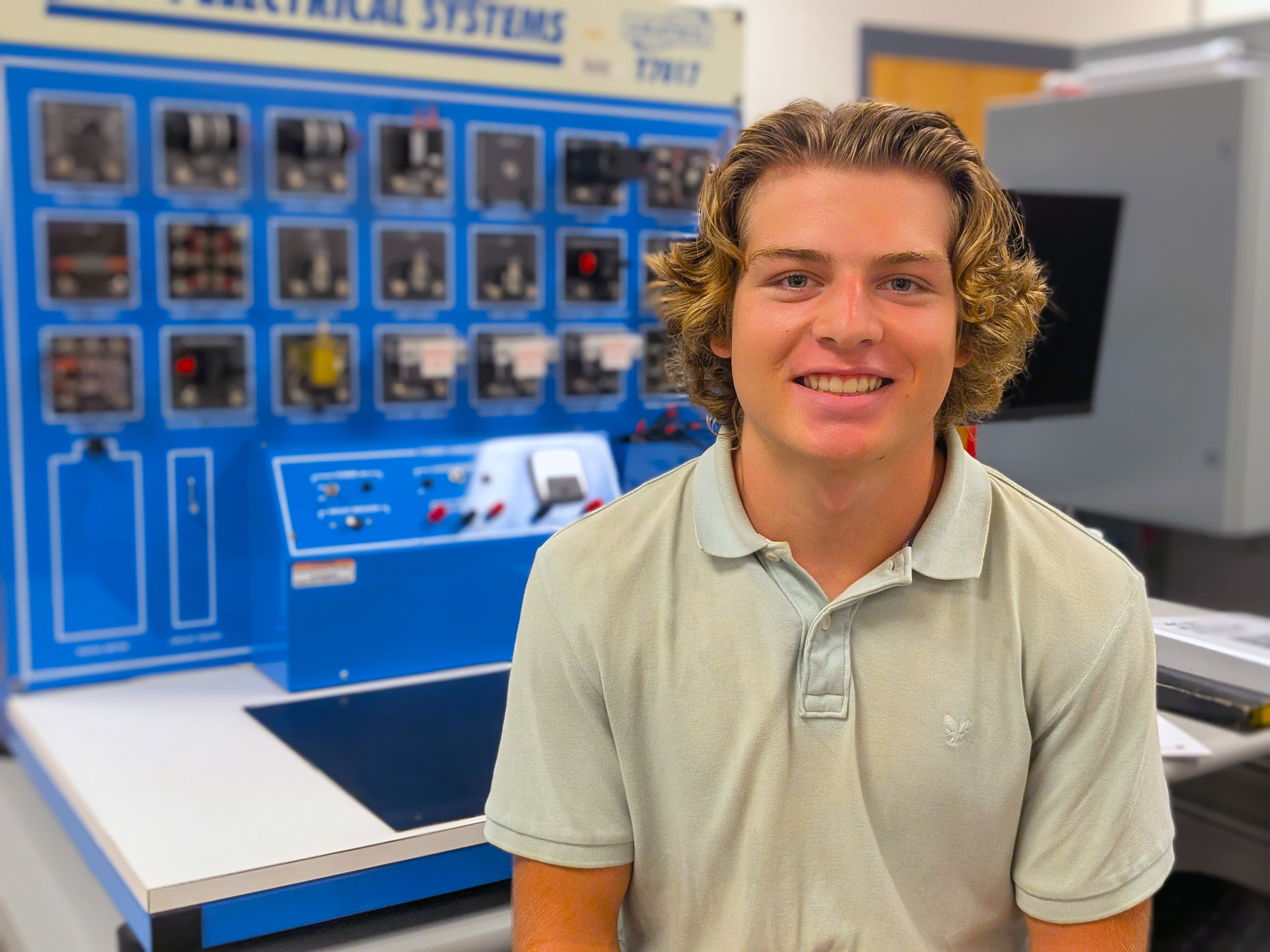 EUSRT student Ethan Lambert sits in one of the labs at RichmondCC.