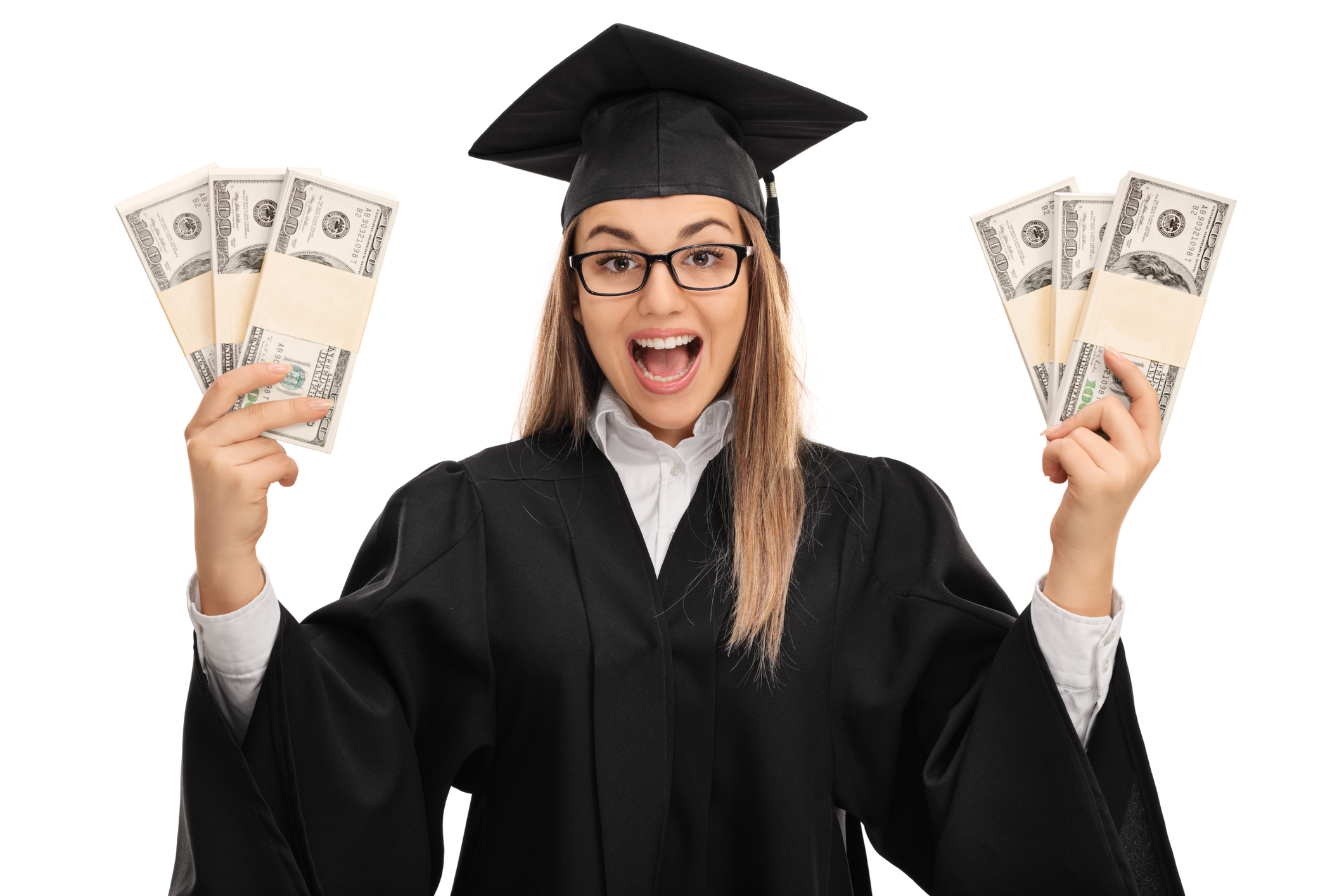 Graduate holding cash