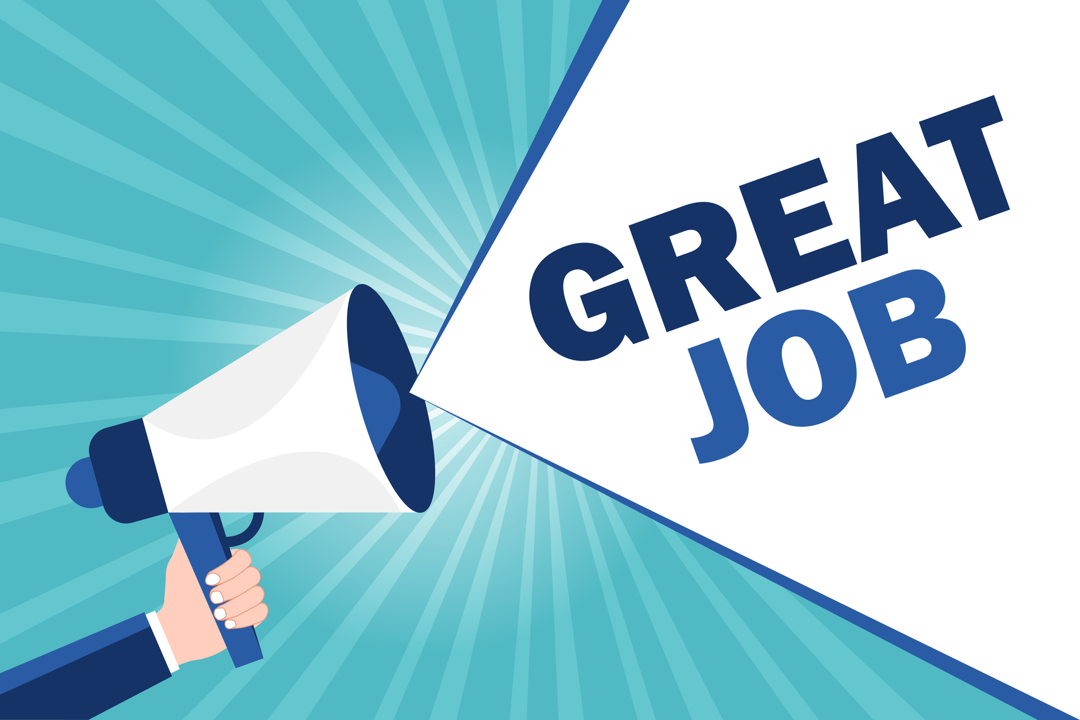Image of megaphone with words "Great Job!"