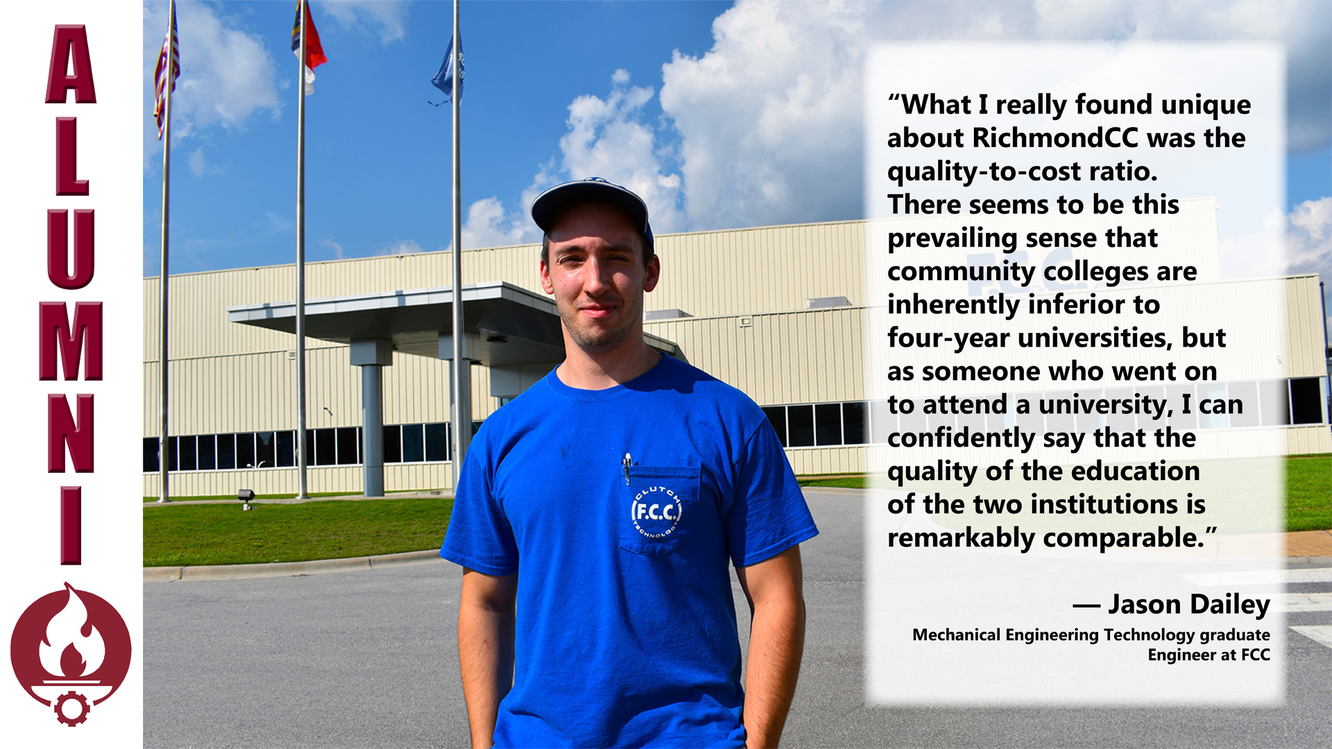 Jason Dailey stands in front of FCC, where he is an engineer.