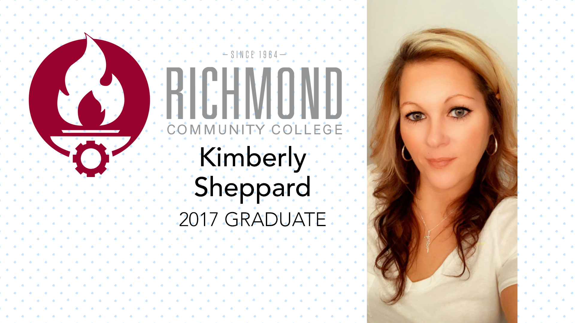 Picture of Kimberly Sheppard, 2017 graduate, with RCC logo