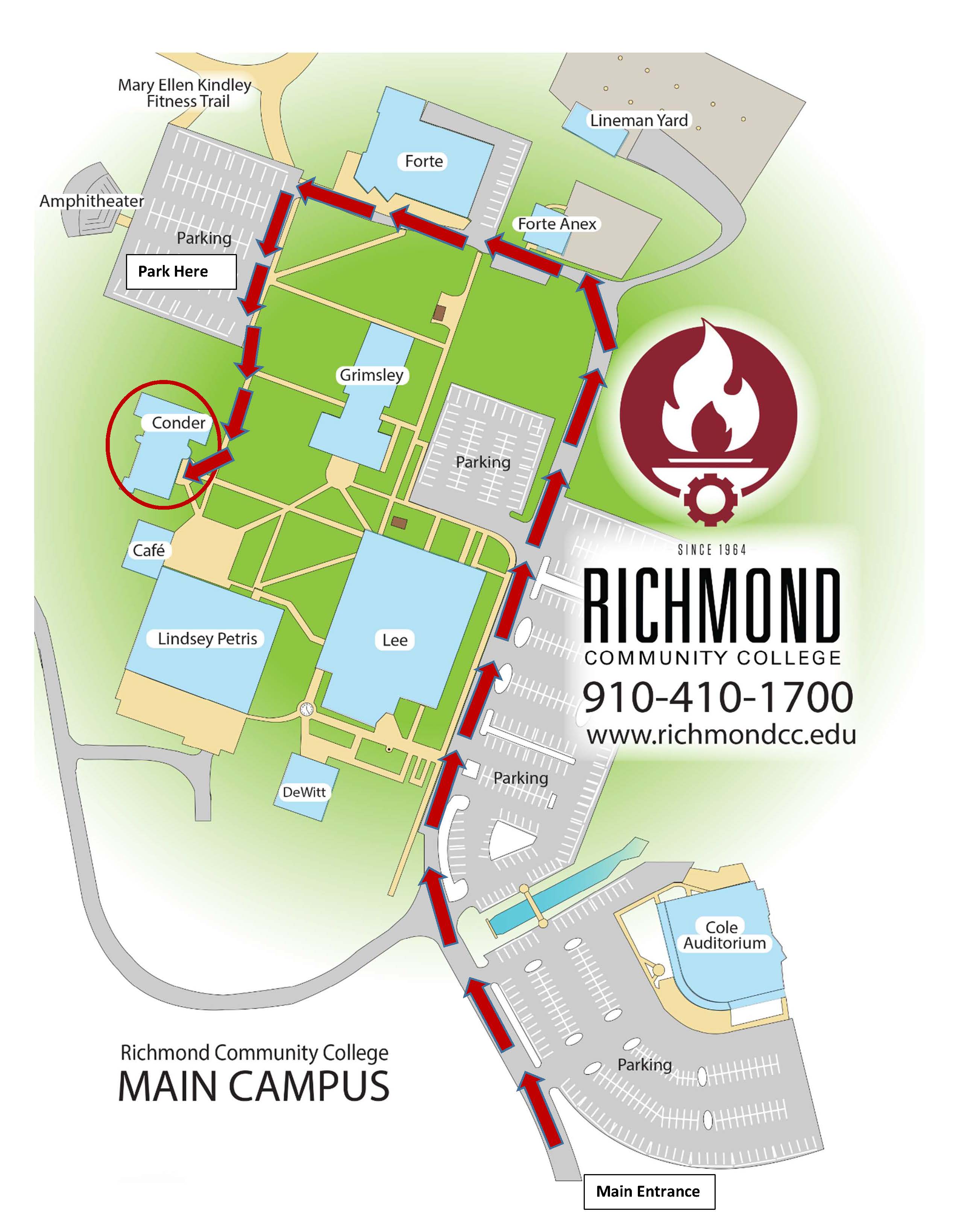Map of campus showing way to Conder Building