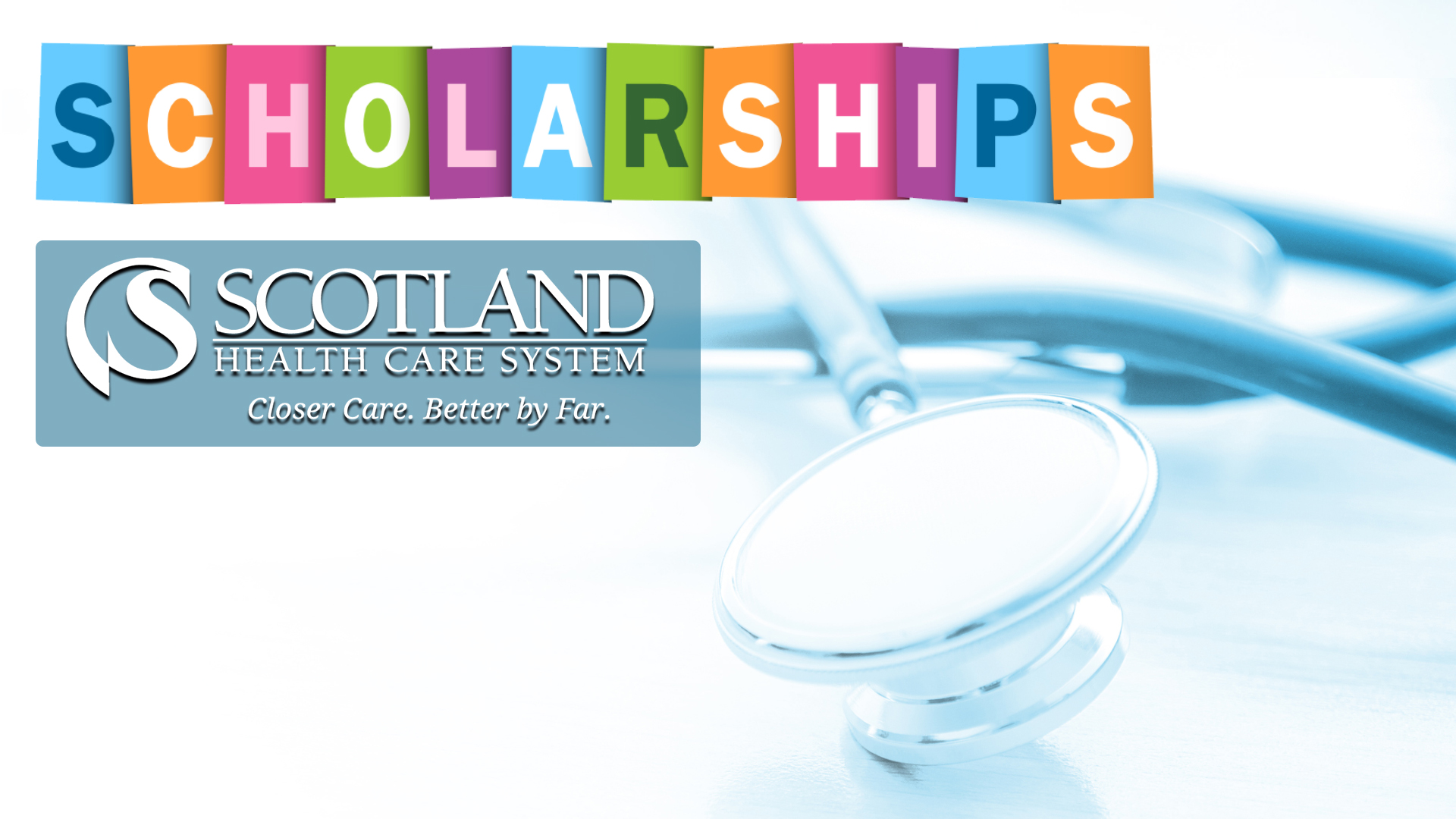 Scholarship word art and Scotland Health Care System logo