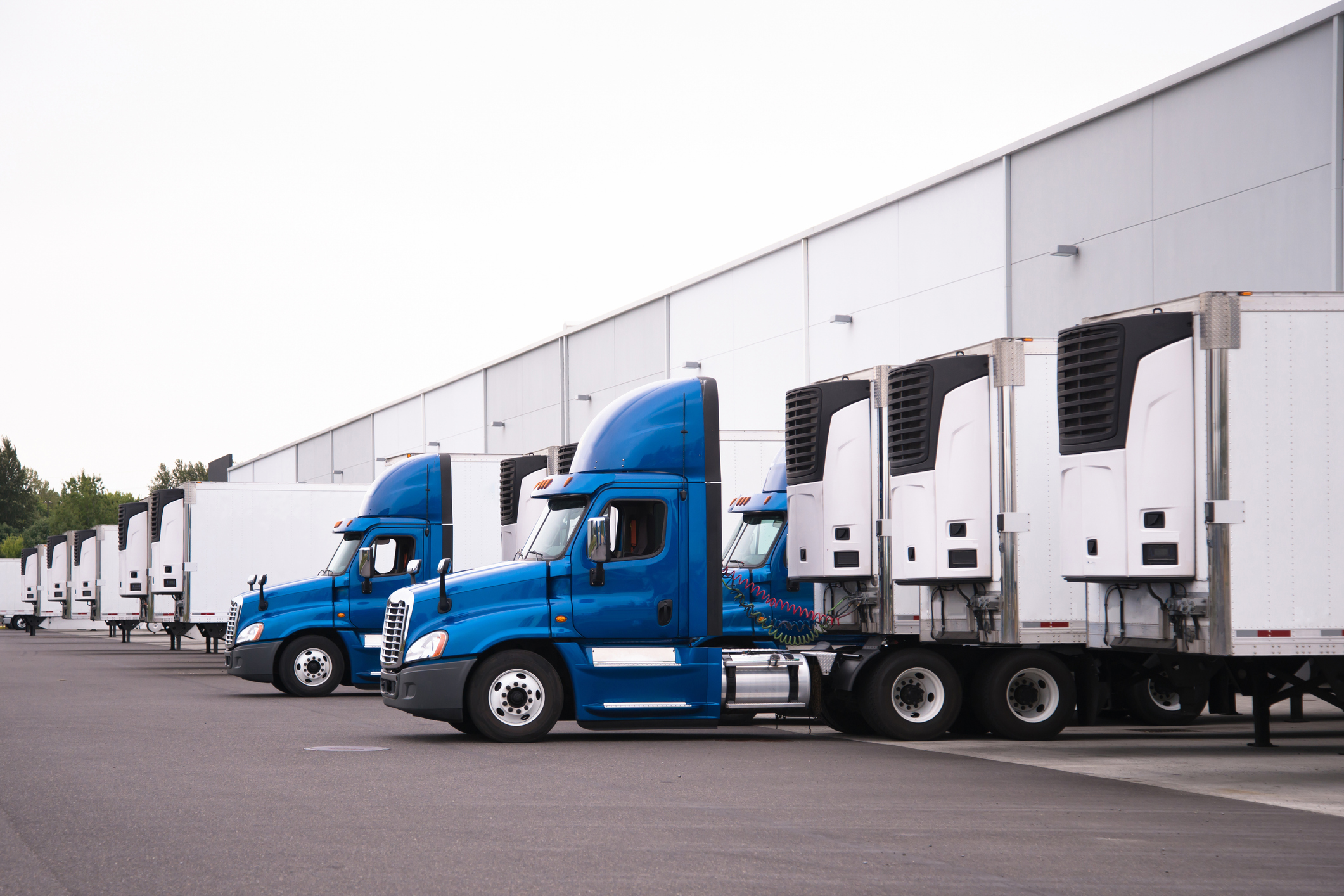 Trucks parked at a distribution center