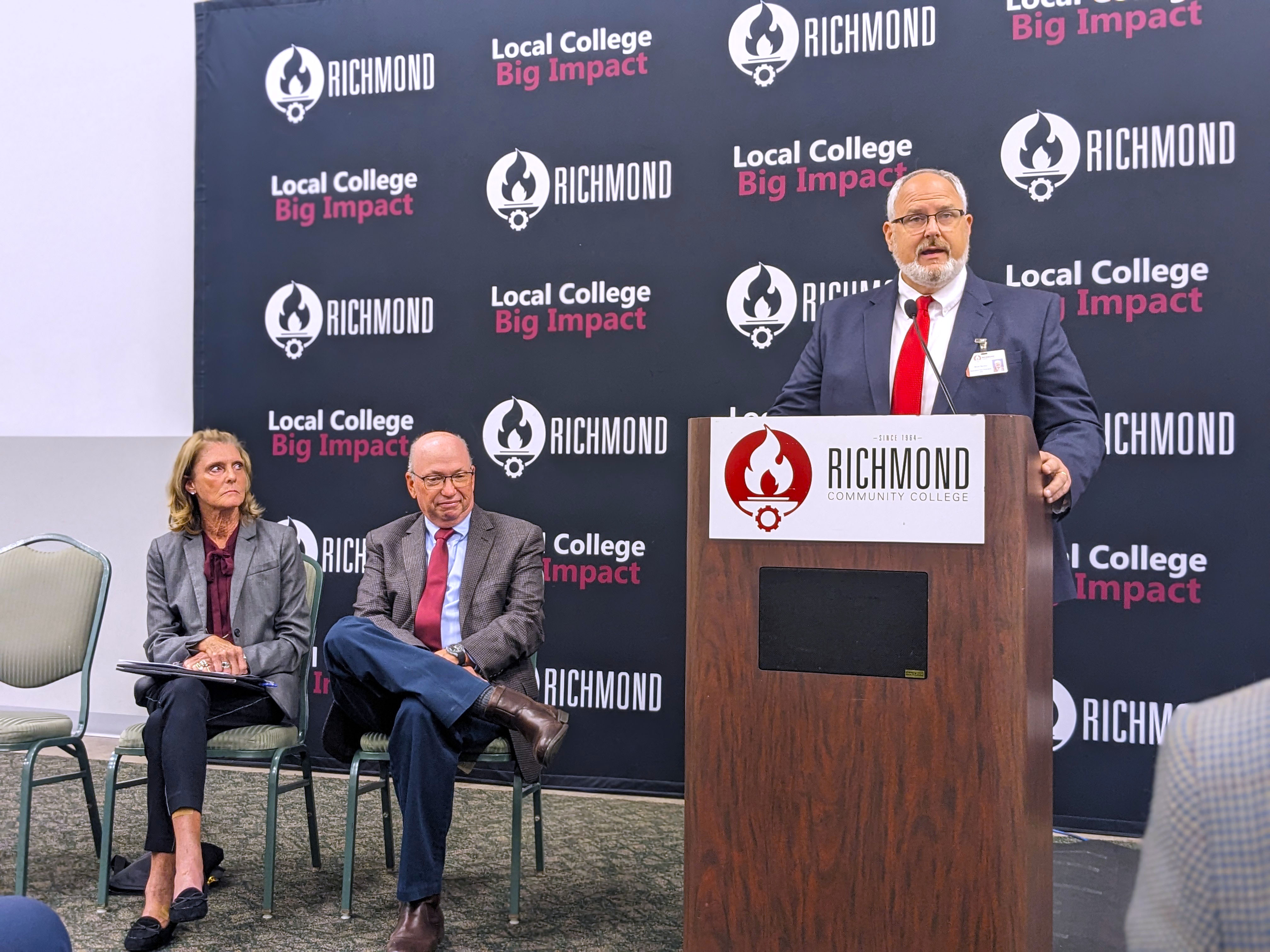 Brent Barbee gives a speech after being named the new college president.