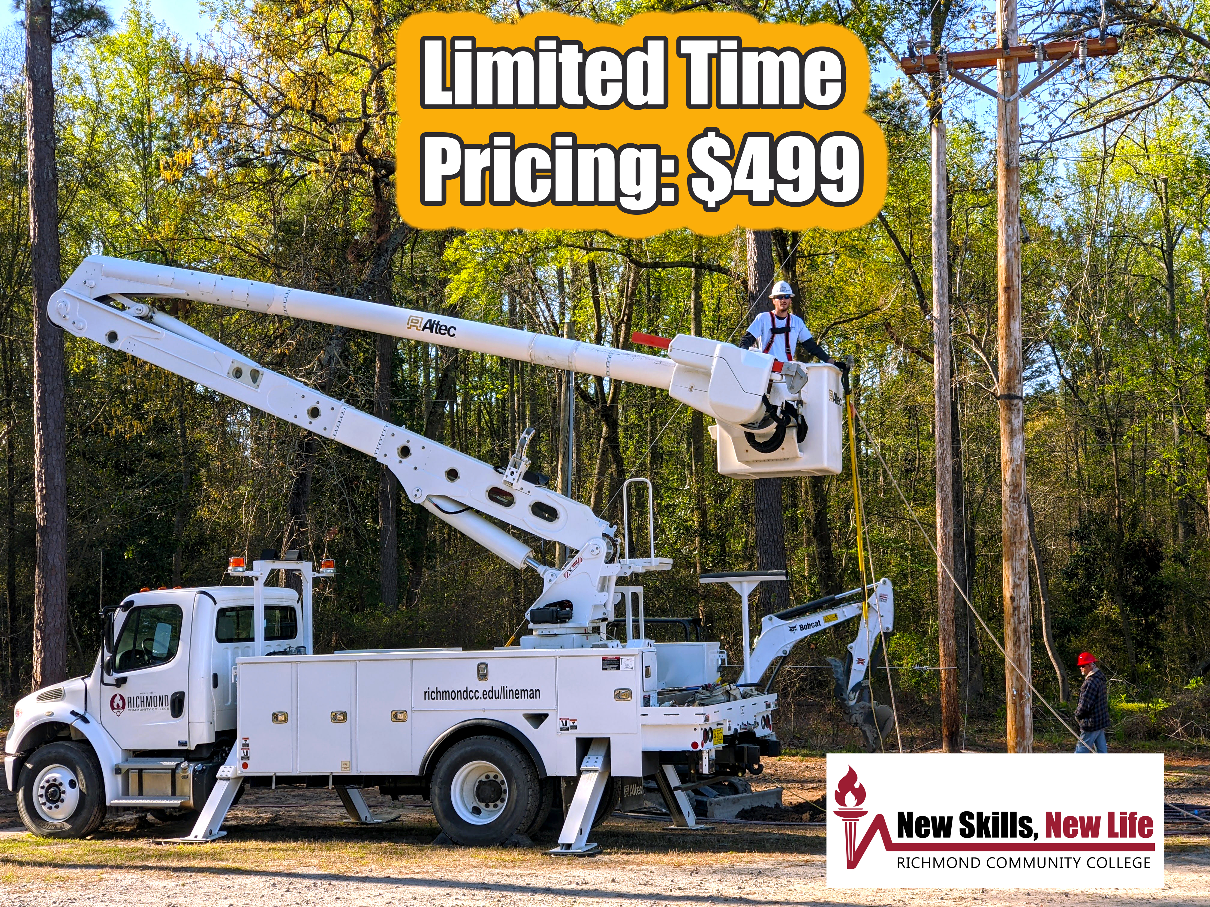 Electric Lineman Limited Tim Pricing: $499 with photo of lineman in bucket truck