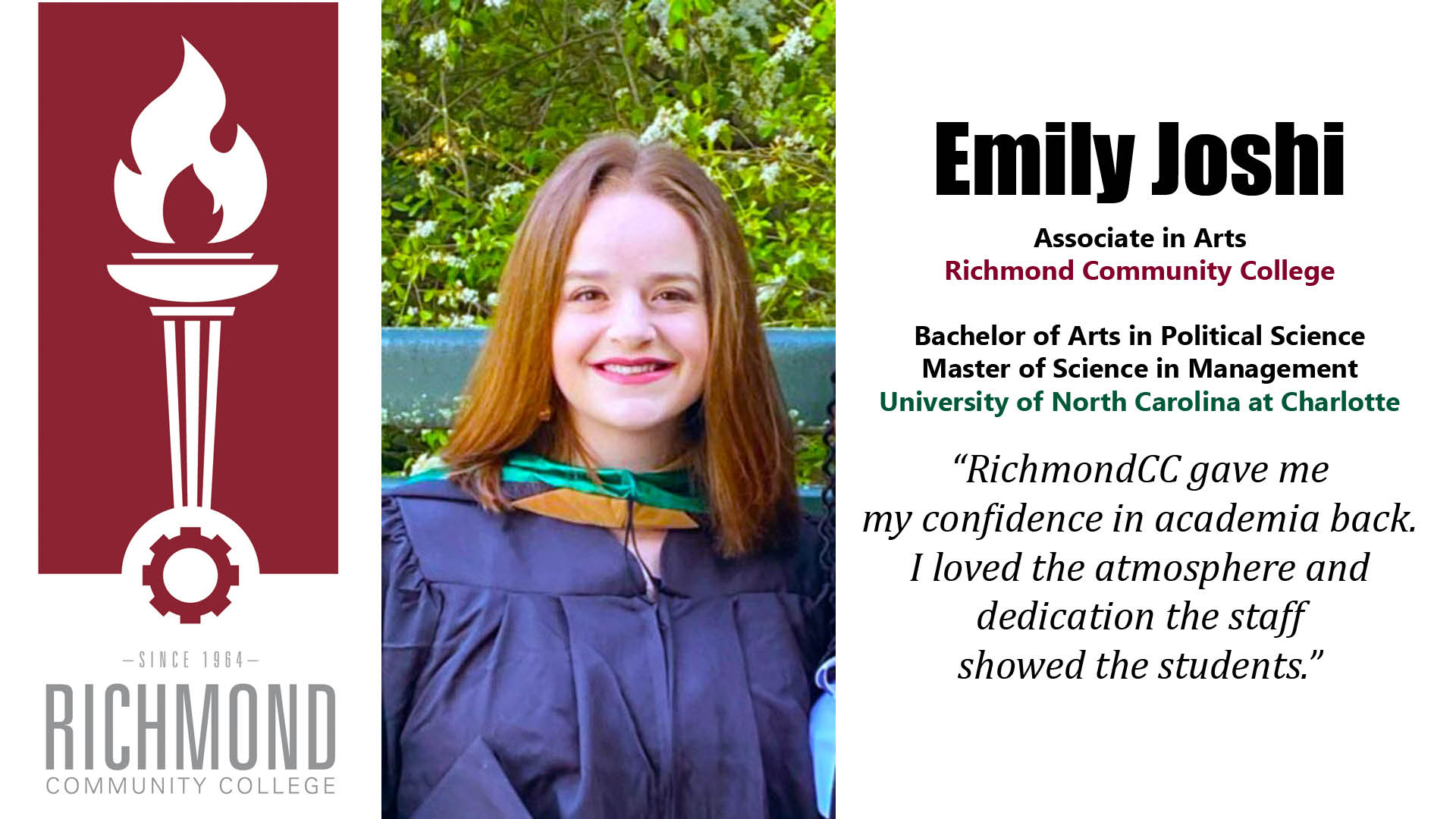 Emily Joshi graduate of RichmondCC college