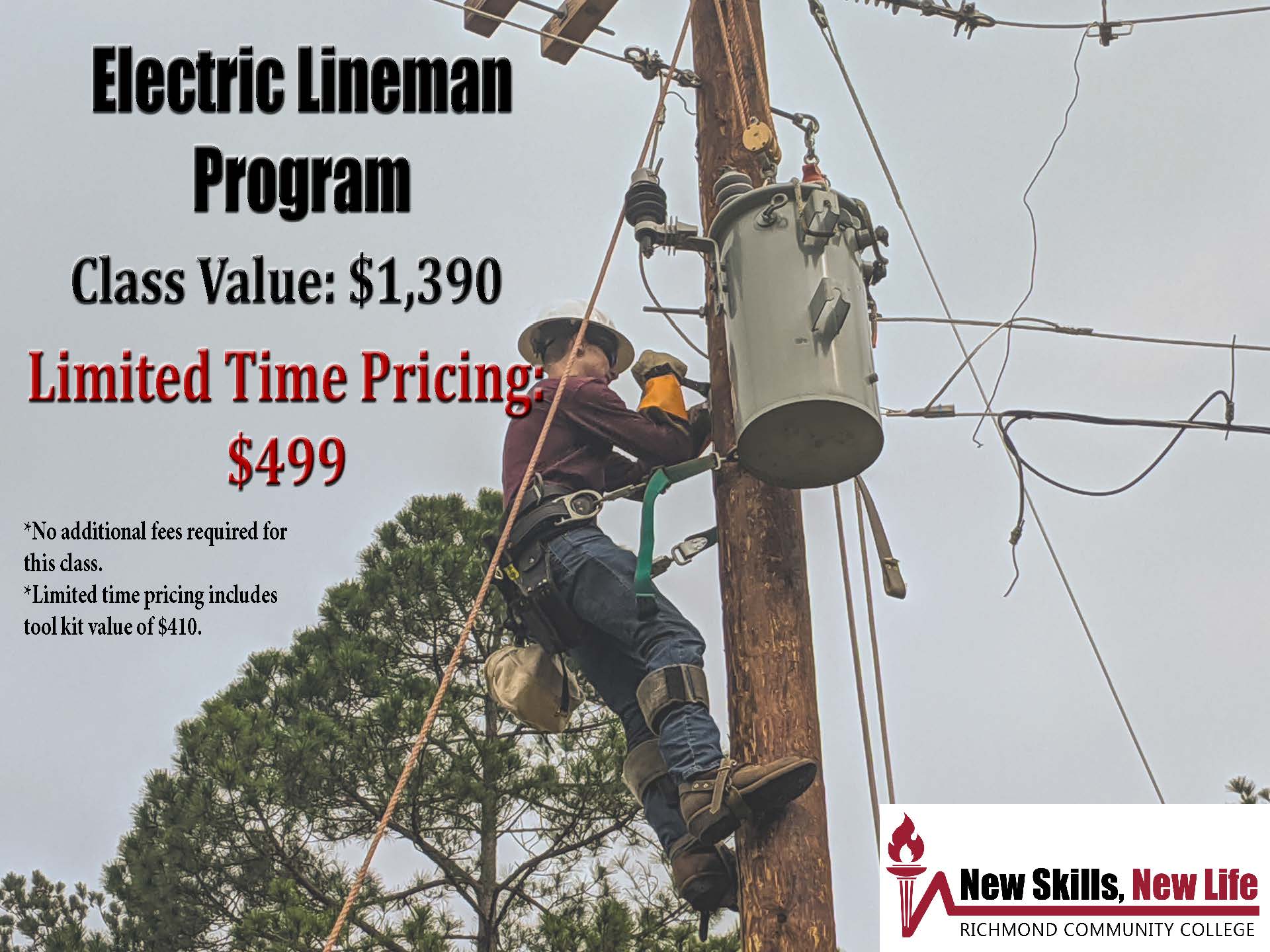 Electric lineman students working on a pole top