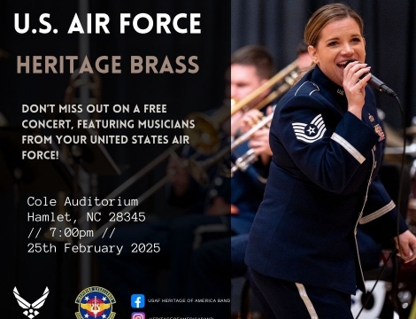 Graphic of Singer from Air Force Heritage Brass Band including information describted below