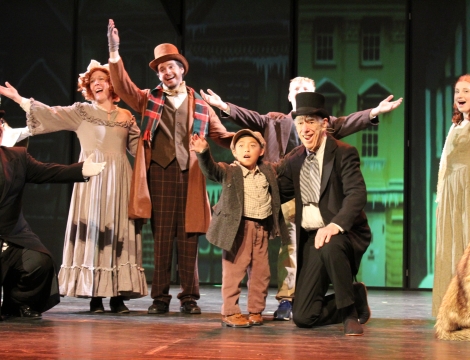 Performers on stage of A Christmas Carol