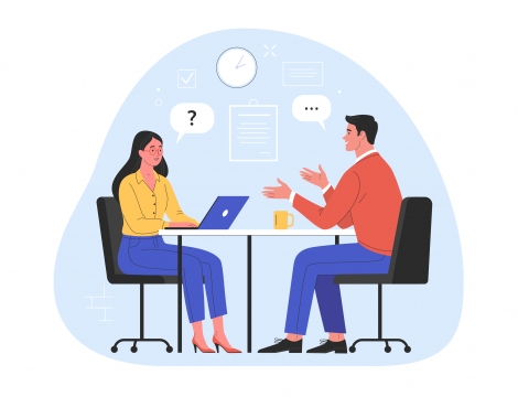 Graphic of man and woman at a job interview