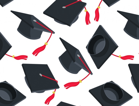 Clip art of multiple floating graduation caps