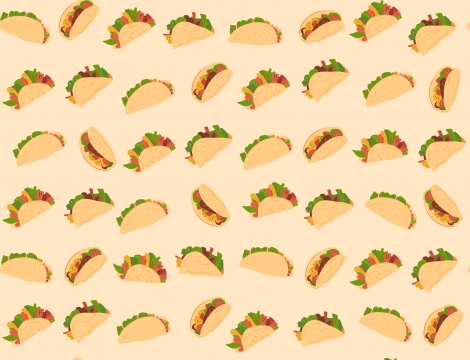 photo of several cartoon tacos in rows on a beige background