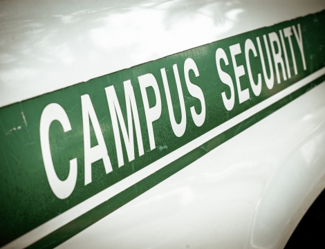 Photo of the words Campus Security on a vehicle