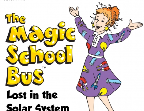 Graphic with text of The Magic School Bus and art of character Ms.Frizzle