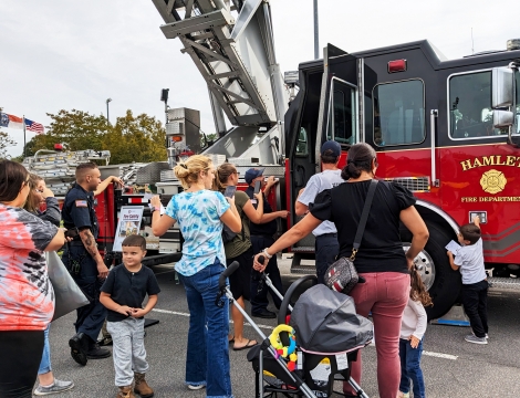 Crowd viewing a fire truck