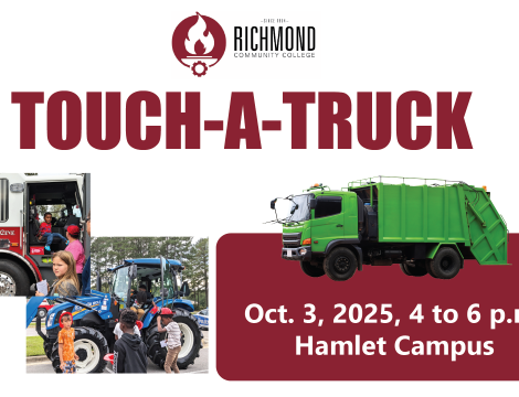 Touch-a-Truck Graphic featuring the richmondcc logo and a green garbage truck.