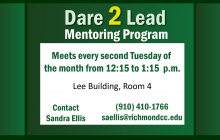 Green graphic depicted the dates of the Dare 2 Lead Programs. This group meets every 2nd Tuesday of the month.