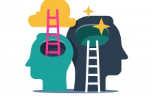 Image of 2 silhouettes of heads, with ladders to the brain symbolizing mental health