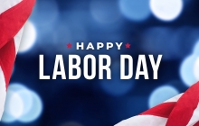 Labor Day text over american flag background