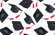 Clip art of multiple floating graduation caps