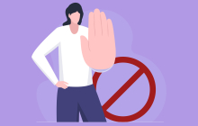 Clip art of woman holding up hand with stop sign